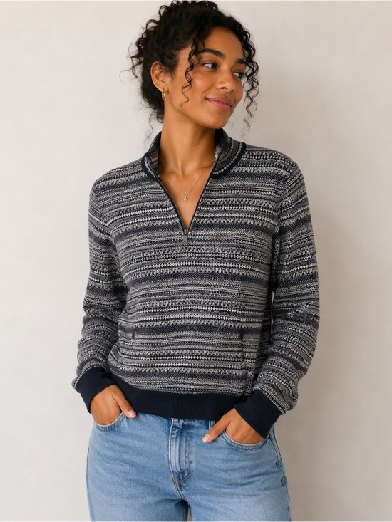 Roots Sweaters - Roots Fair Isle Half Zip Sweater | Black & Cream | Size Medium